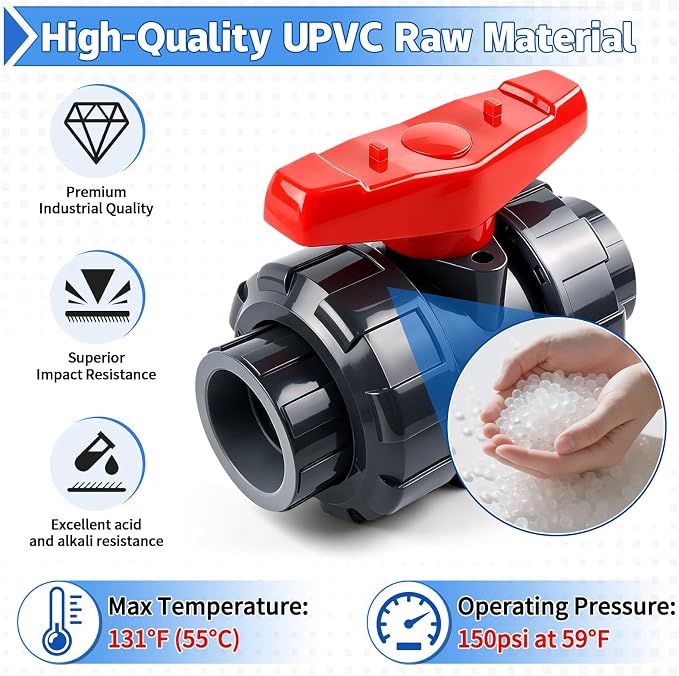 3/4 Inch True Union PVC Ball Valve, Full Port Slip Socket Water Valve - Image 7