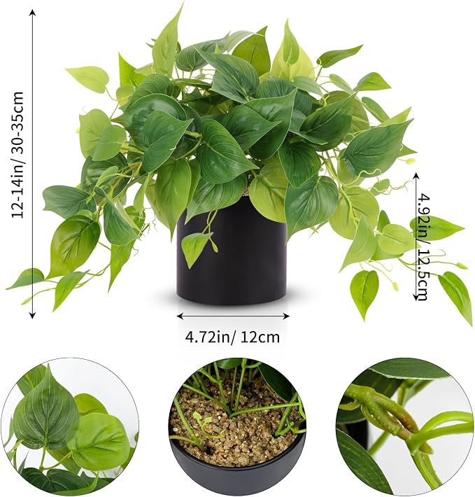JPSOR Artificial Indoor Plants for Home Decor, 12 inches Pothos in Black - Image 2