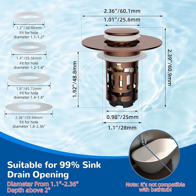 Hibbent Upgraded 3 in 1 Bathroom Sink Drain Strainer, Pop Up Stopper - Image 6