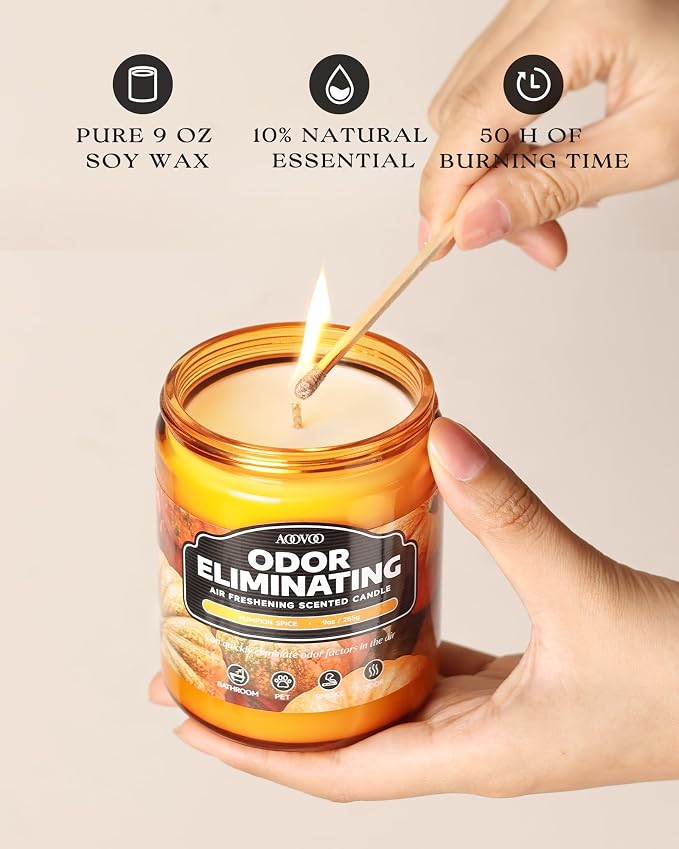 AOOVOO Pumpkin Spice Odor Eliminating Candle - 9 oz Fall Candles - Image 3