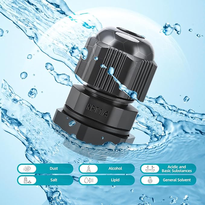 50 Pcs 1/4" NPT Cable Glands, IP68 Waterproof Adjustable Nylon Strain Relief - Image 2
