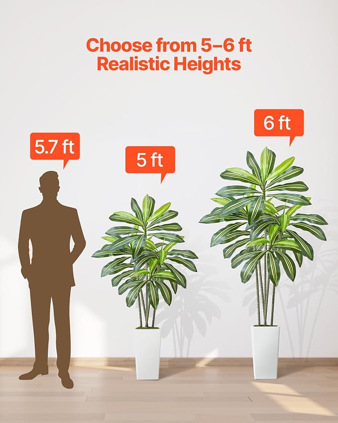 VEVOR Artificial Dracaena Tree 6 ft, Fake Palm Tropical Plants - Image 6