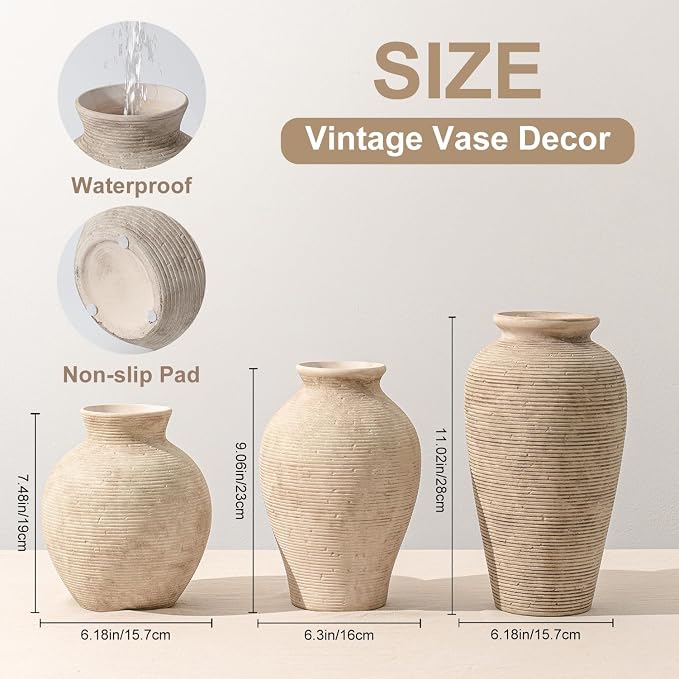 7.48 Inch Vintage Ceramic Flower Vase, Rustic Farmhouse Vase - Image 6