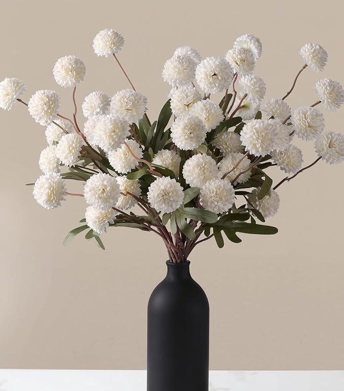 Fake Kiku Flowers, Faux Silk Pompon Mums Artificial Flowers, Chrysanthemum by HyeFloraartificialflowers