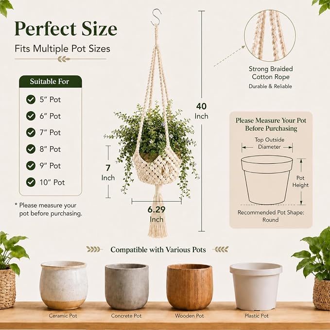 Shappy 2 Pack Boho Macrame Plant Hanger - Image 3