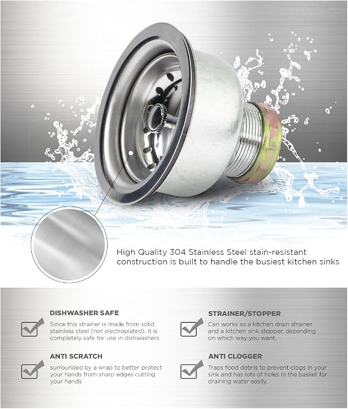 Highcraft 9753 Kitchen Sink Stainless Steel Drain Assembly - Image 6
