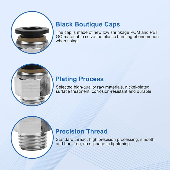 CNAODUN 12 Pcs Push to Connect Fittings 3/8 Inch Tube OD x 1/4 Inch NPT Thread - Image 3