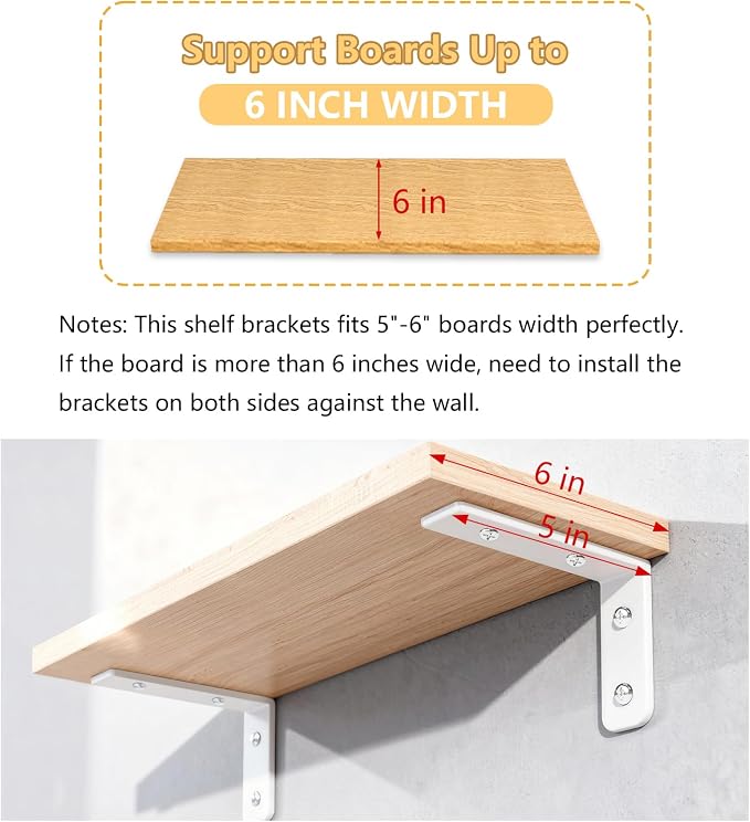 LSK 6PCS L Bracket, L 5"×H 2" Shelf Support Bracket, Max Load :42lb, Living Room - Image 4