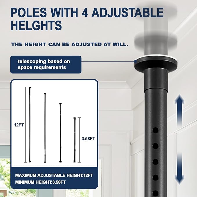 Geelin 10FT Dust Barrier Poles, 4 Pack Telescoping Steel Poles - Image 3