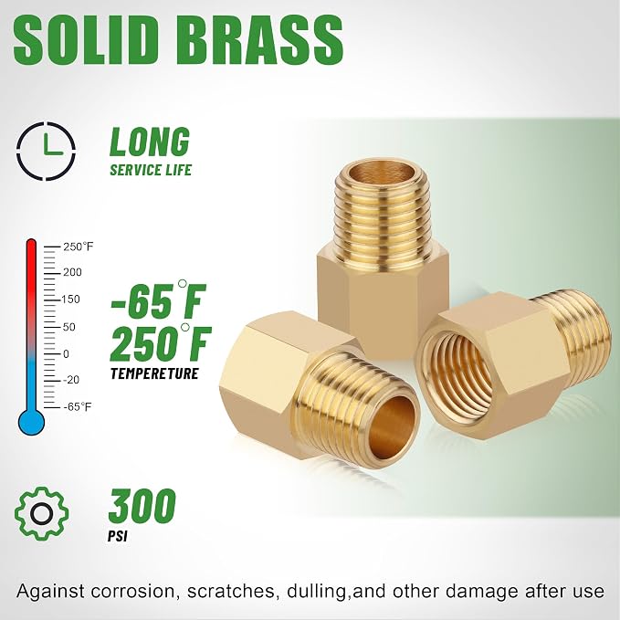 5PCS Brass Pipe Fittings Adapter, 1/4" NPT Male to 1/4" NPT Female | 1/4 Inch - Image 3