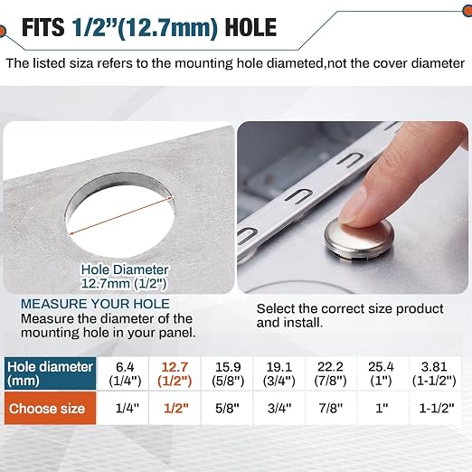 Hicarer 15 Pack Fit 1/2" Hole Metal Hole Plugs | Snap-in Hole Cover Caps - Image 2