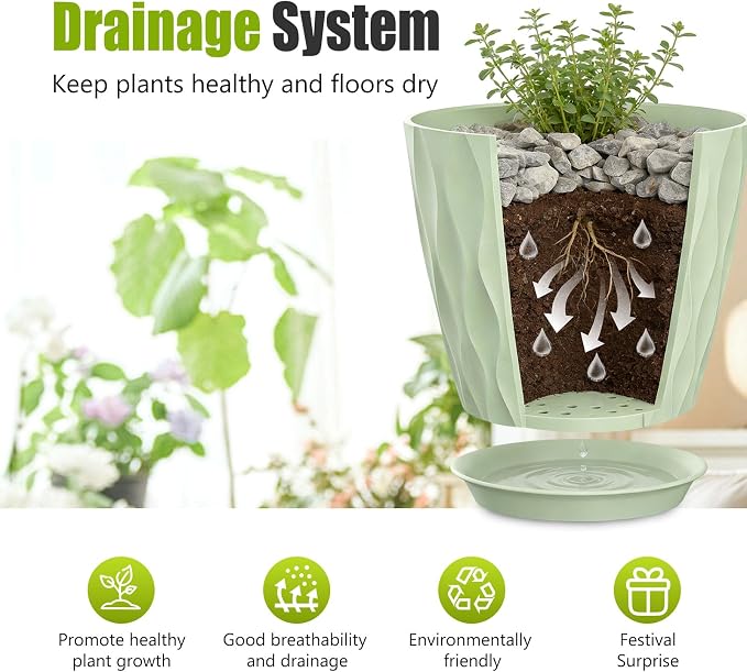 8 Inch Plastic Plant Pots, Planters - Image 4