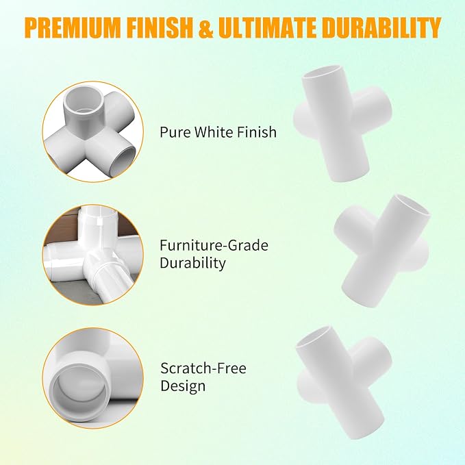 1" PVC Fittings 4 Way, Heavy Duty Furniture Grade Elbow Connector - Image 3