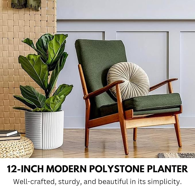 Fox & Fern Large Planter for Indoor or Outdoor, Matte White, 12 Inch | UV & - Image 2