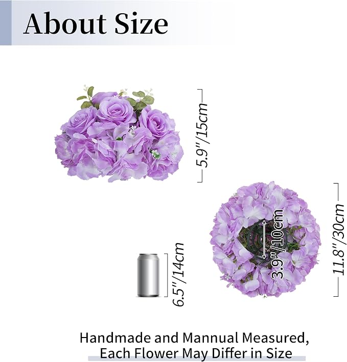 BLOSMON Artificial Flower Balls Centerpieces 6 Pcs 11.8" Lilac Fake Flowers - Image 2