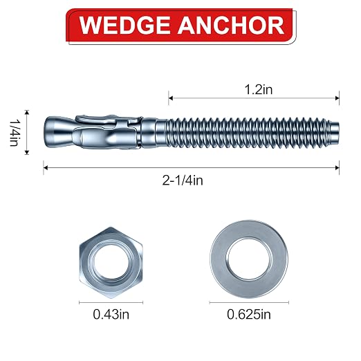 1/4 x 2-1/4 inch Wedge Anchors, Galvanized Concrete Anchors, Concrete Wall - Image 2
