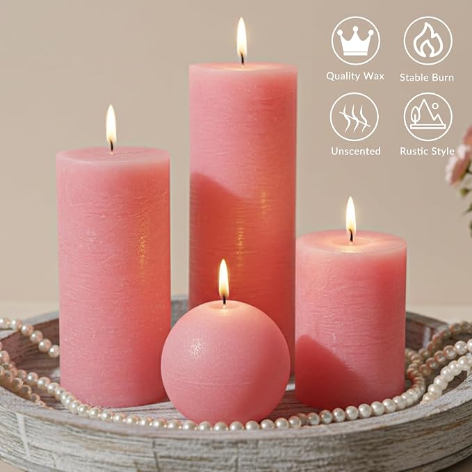 Pink Textured Pillar Candles Set - Image 5