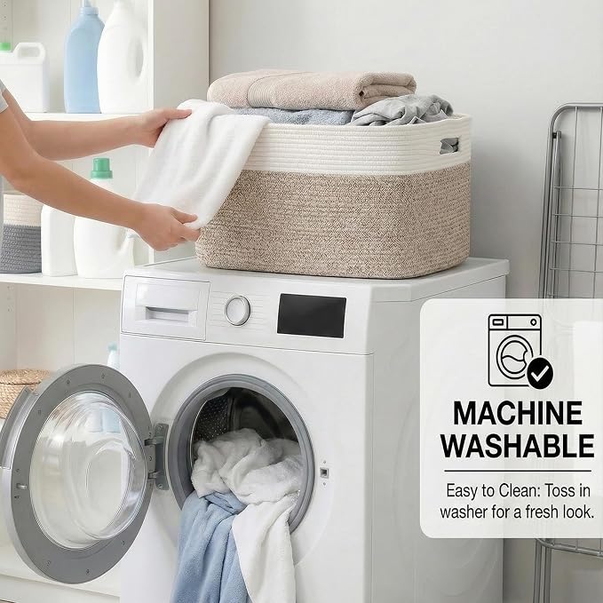 JMvicyroam 65L Large Woven Cotton Rope Blanket Basket, Freestanding - Image 6