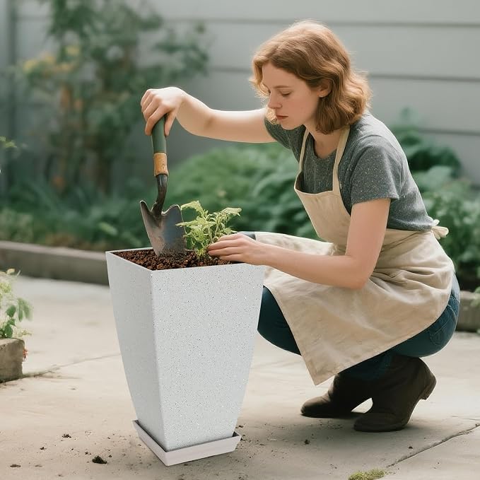 Neoaider Set of 2 Tall Planter, 21 inch Large Plastic Planter, Bluish Gray | - Image 8