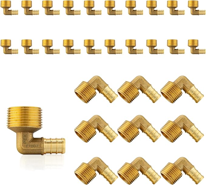 30Pack Seelink PEX Fittings, Pex 1/2" x 3/4" Male Threaded NPT Elbow | Brass by Seelink