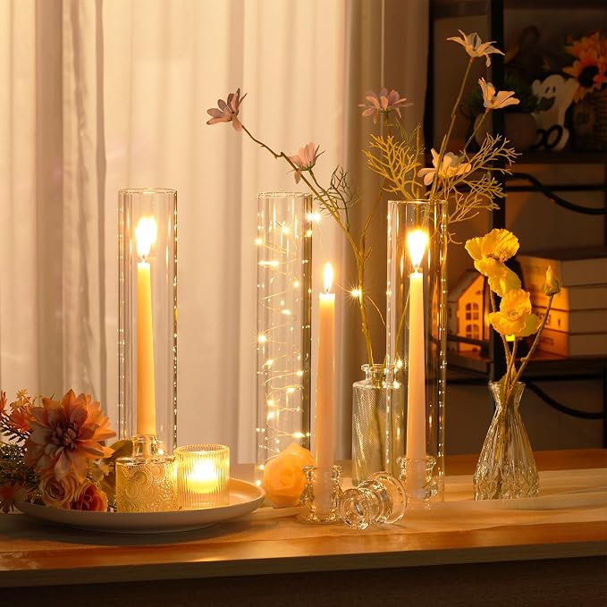 Teenyyou 60 Set Glass Hurricane Candle Holders Candlestick Bulk 12.6", Open - Image 6