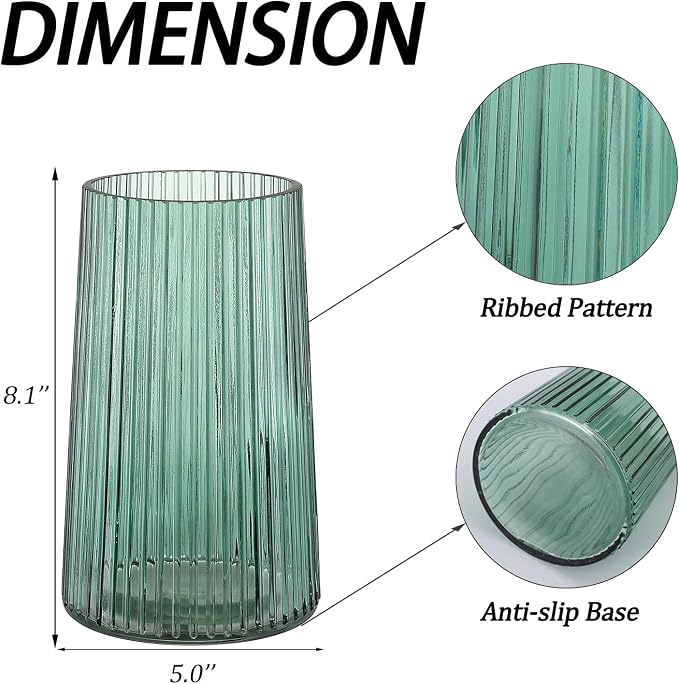 Green Glass Vase for Flower, Flower Vase for Bouquet, Modern Glass Vases - Image 7