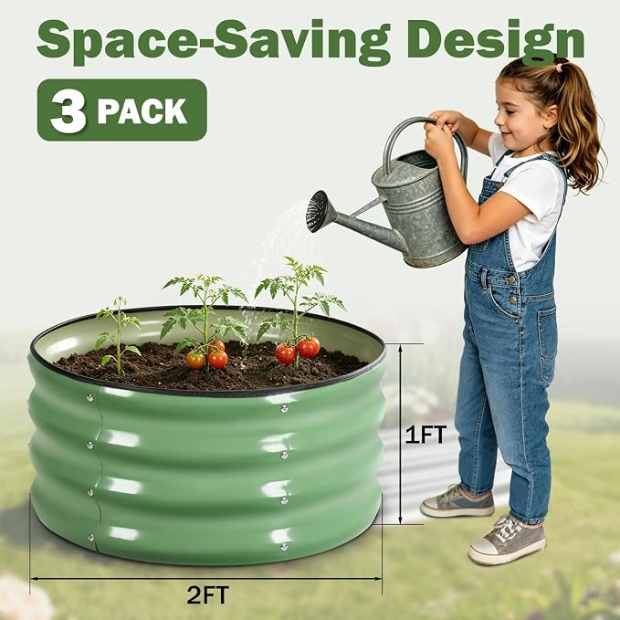 3 PCS Round Raised Garden Bed 2x2x1 ft, Metal Outdoor Planter Box Kit - Image 4