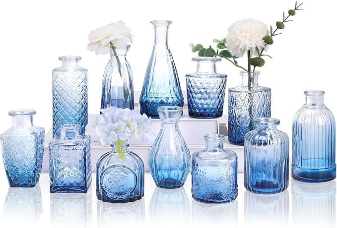 CUCUMI 12pcs Bud Vases for Centerpieces, Decorative Flower Vases for Wedding by CUCUMI