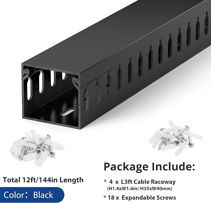1.4"H x 1.6"W Cable Raceway, 12ft Under Desk Wire Management Channel, 4 Pack - Image 4