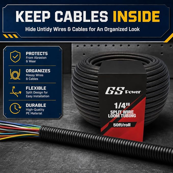GS Power 1/4 Inch x 50ft Split Wire Loom Tubing, Split Cable Sleeve Cord - Image 9