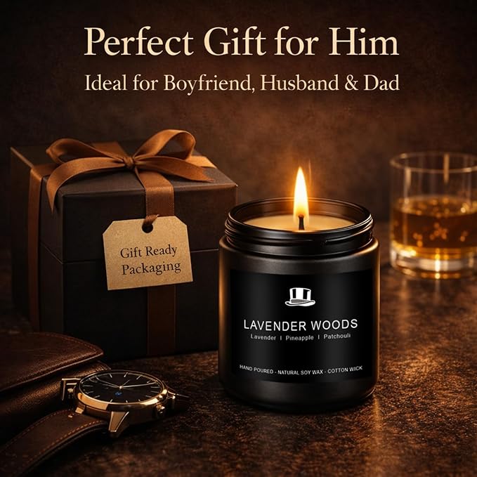 Scentes Candles Set for Men, 4 Pack Mens Masculine Soy Candles | Leather - Image 6
