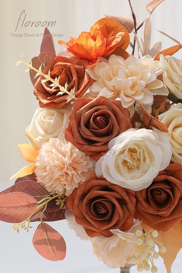 Artificial Flowers 25pcs Real Looking Burnt Orange Foam Fake Roses - Image 4