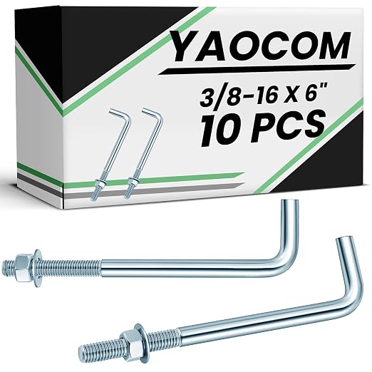 Yaocom 10 Pcs J Bolt Galvanized Anchor Bolts Galvanized Concrete Fastener by Yaocom