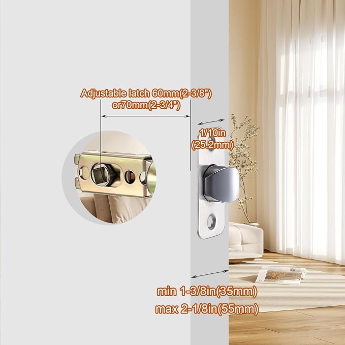 Adjustable Door Latch, 2-3/8'' or 2-3/4'' Adjustable Passage Door Latch - Image 5