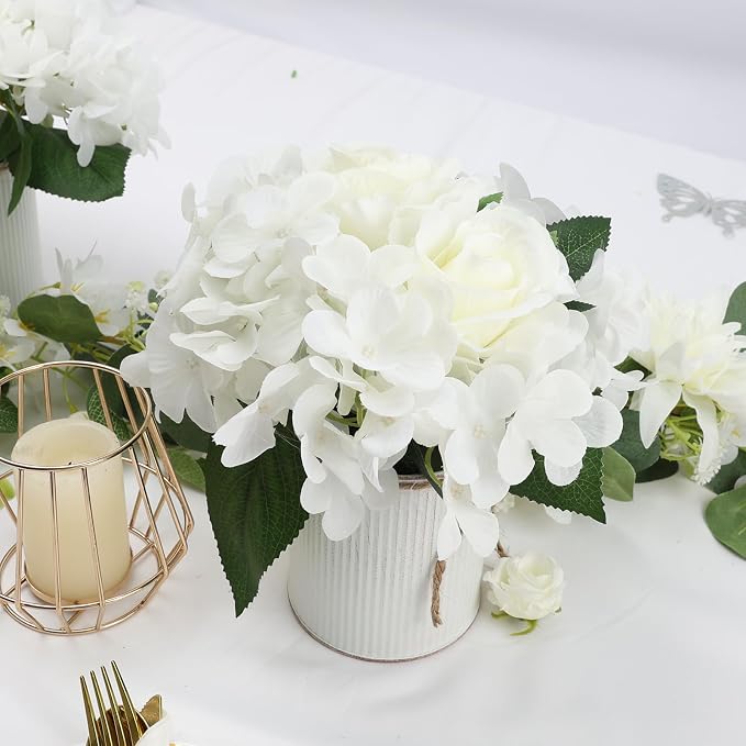 White Flower Table Centerpieces, Rose & Hydrangea - Image 4
