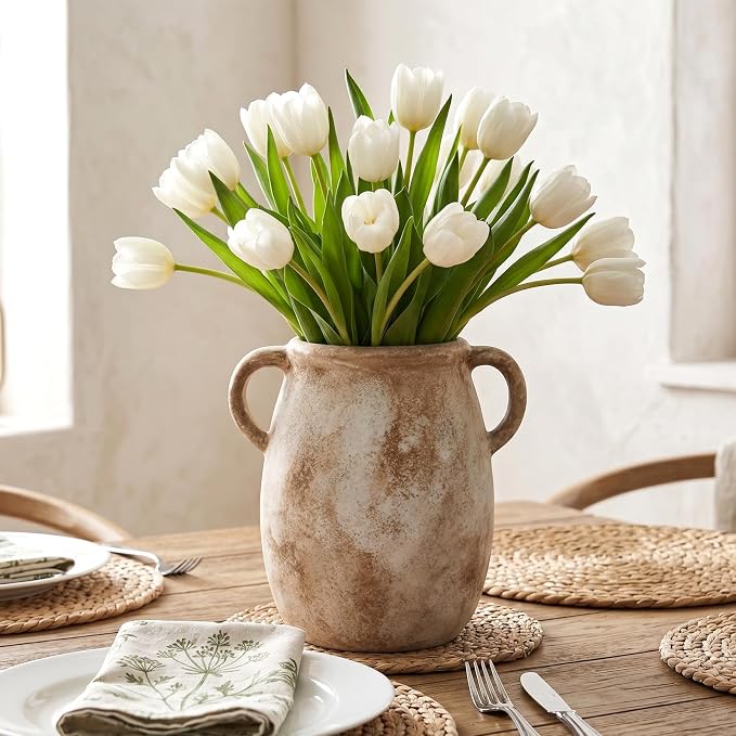 Ceramic Flower Vase with Handles, 7.9in Farmhouse Table Rustic Vases, - Image 6