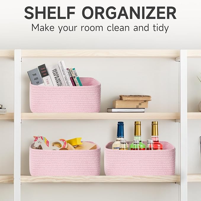 3 Pack Small Storage Baskets for Organizing, 11.8×7.8×5.1", Mixed Pink | Woven - Image 7