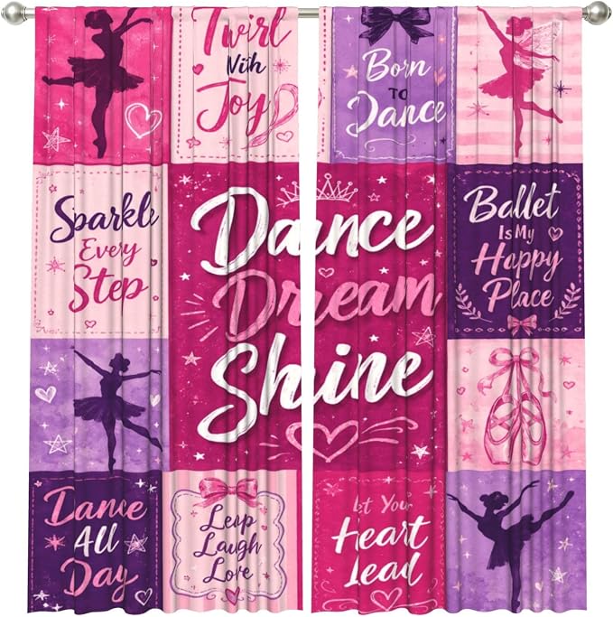 Dance Dream Shine Ballet Window Curtains 2 Panels Set, 52 X 84 Inch Polyester - Image 2