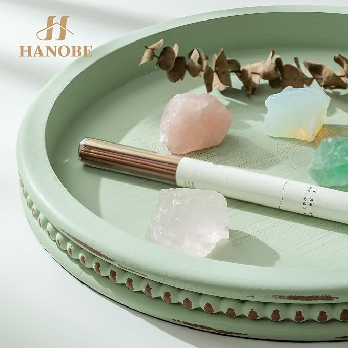 Hanobe Sage Green Decor Tray, Beaded Edge & Distressed Finish | 10.4" round - Image 4