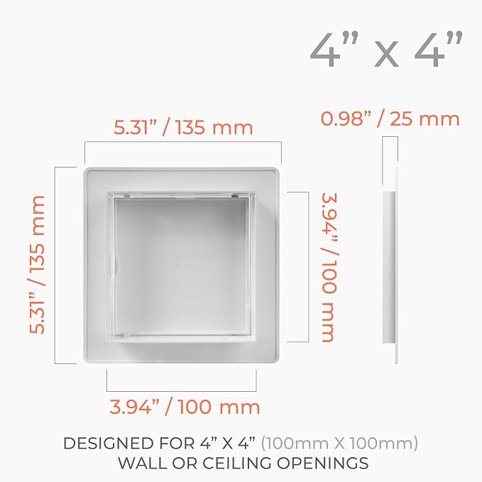 4x4 Inch White Access Panel for Drywall – ABS Plastic Square Wall, Ceiling - Image 2