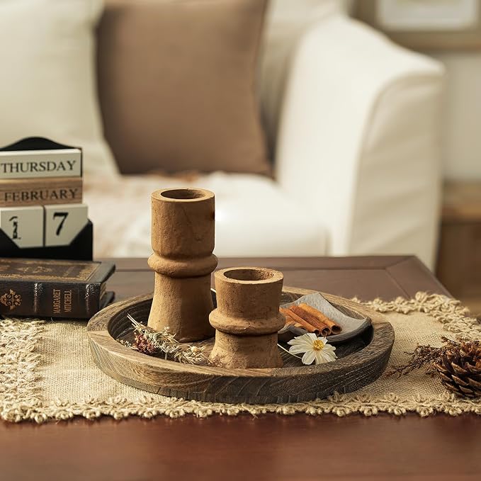 Romadedi Farmhouse Wooden Candle Tray, 11 Inch Round | Wood Decorative Pillar - Image 8
