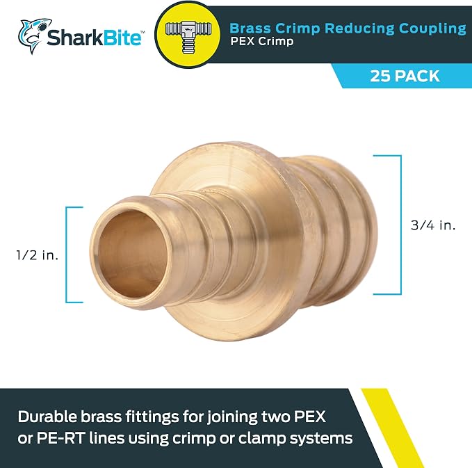 SharkBite 1/2 Inch x 3/4 Inch Crimp Reducing Coupling, Brass Plumbing Fitting - Image 2