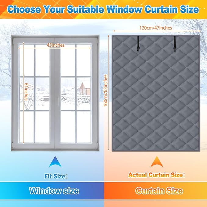 Fanfanwin 2 Pcs 63 x 47 Inches Window Insulation Curtain Kit Winter Thermal - Image 2