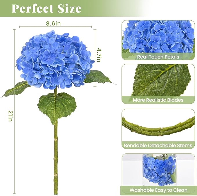 3Pcs 21in Latex Real Touch Hydrangea Artificial Flowers | Lifelike Large - Image 5