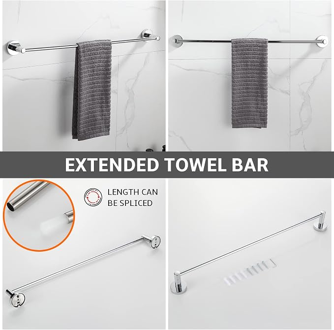 BGL Bathroom Accessory Set Chrome 4 Pieces Bathroom Towel Rack 24 Inches - Image 2