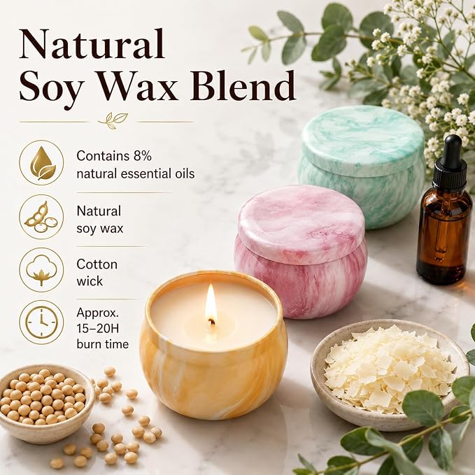 Scented Candles Gift Set, 8 Pack Soy Wax Blend Candles, 70 g Metal Candle Cans - Image 2