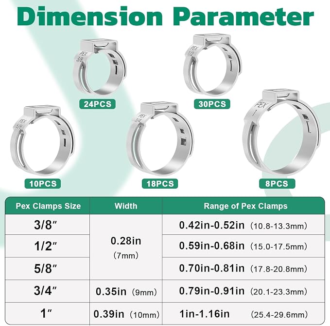 OURU 90PCS Pex Cinch Clamp Rings Assortment Kit, 304 Stainless Steel, Single - Image 2