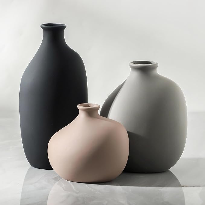 Ceramic Vase Set of 3, Small Modern Minimalist Pottery Vases by Enra