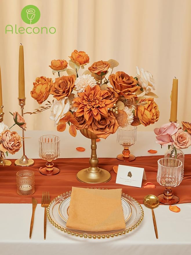 Alecono Orange Artificial Flowers, Silk Fake Fall Floral Set | - Image 6