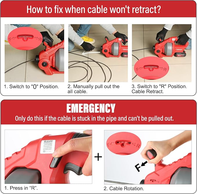 POPULO 20V Cordless Electric Drain Snake, 25Ft Replaceable Cable - Image 7